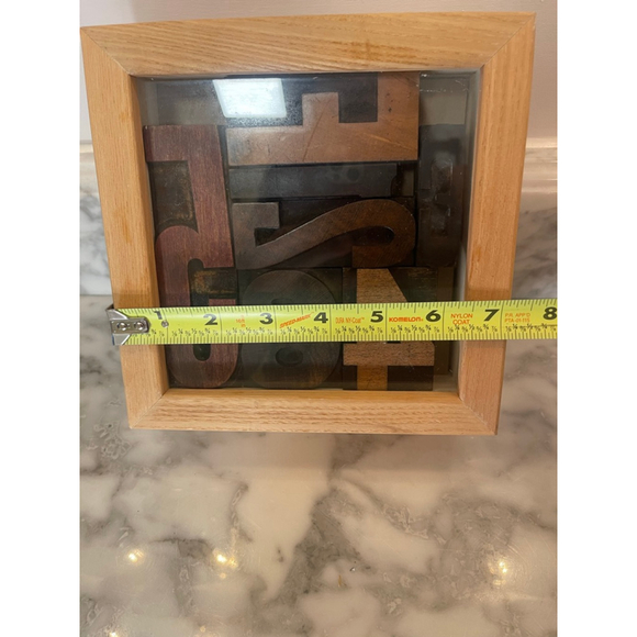 Vintage Letterpress Wood Type Block Shadow Box Typography Art Oak Frame 7x7 - Picture 4 of 6
